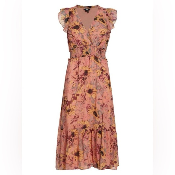 PAIGE Katharina Floral Silk Midi Dress Size Large Ruffle Feminine - Picture 5 of 16